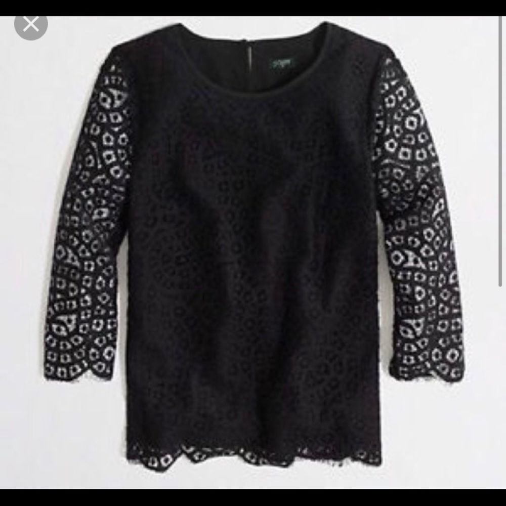 J. Crew • Black scalloped lace top